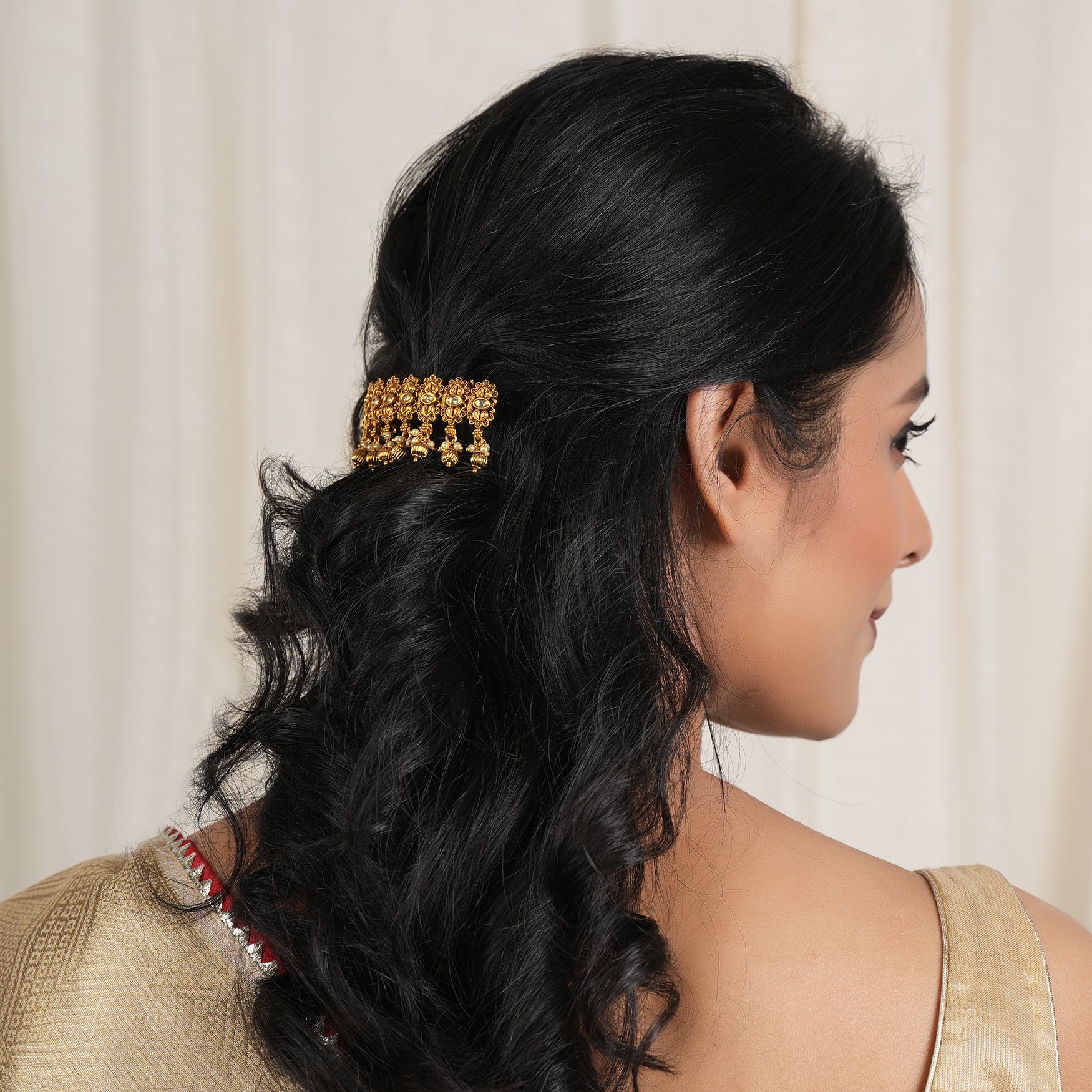 Amazing antique gold kundan buckle hair clip - Image 3