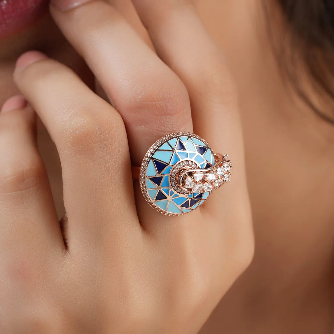 Amazing meenakari cz diamond gold finger ring for women - Image 3