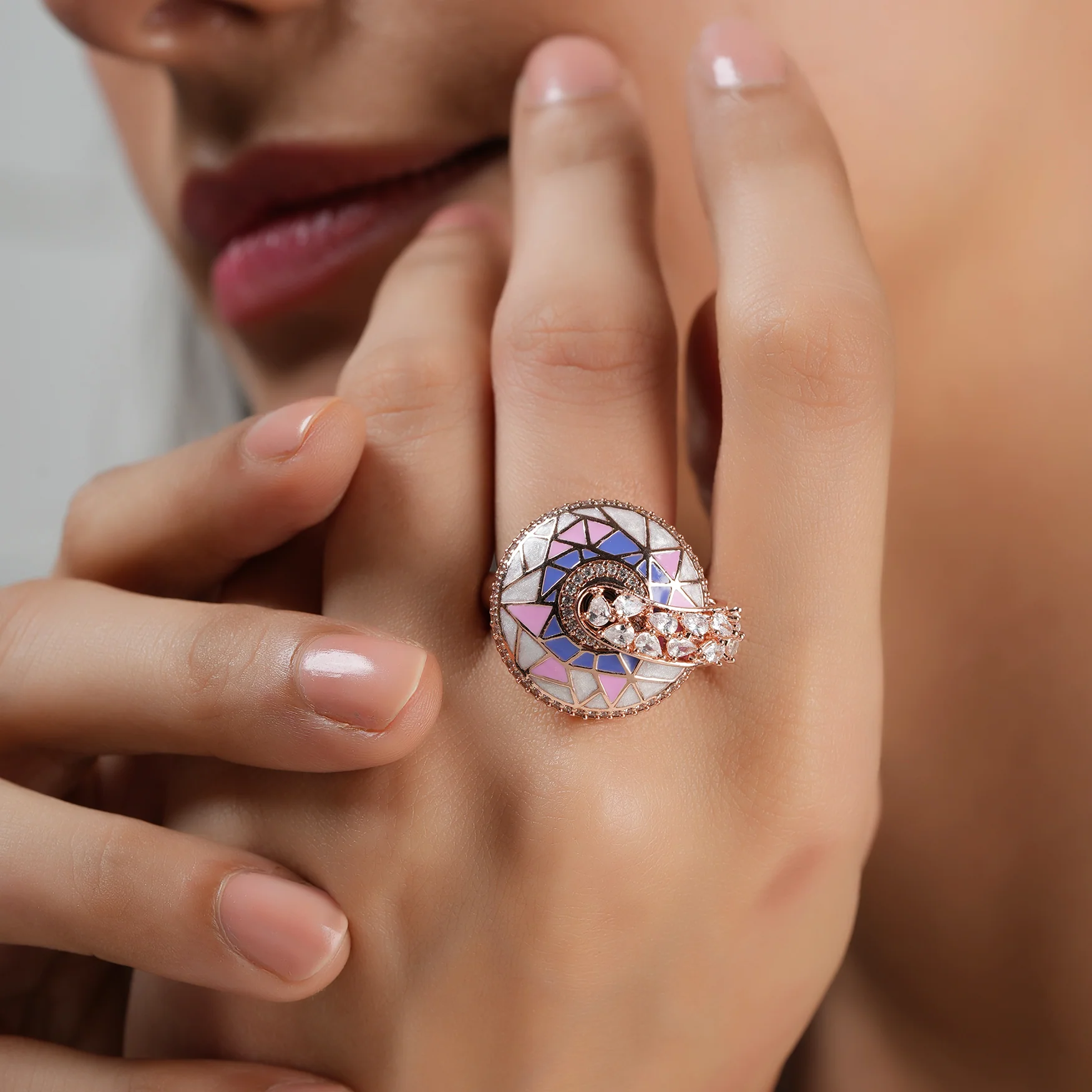 Amazing meenakari cz diamond gold finger ring for women - Image 4