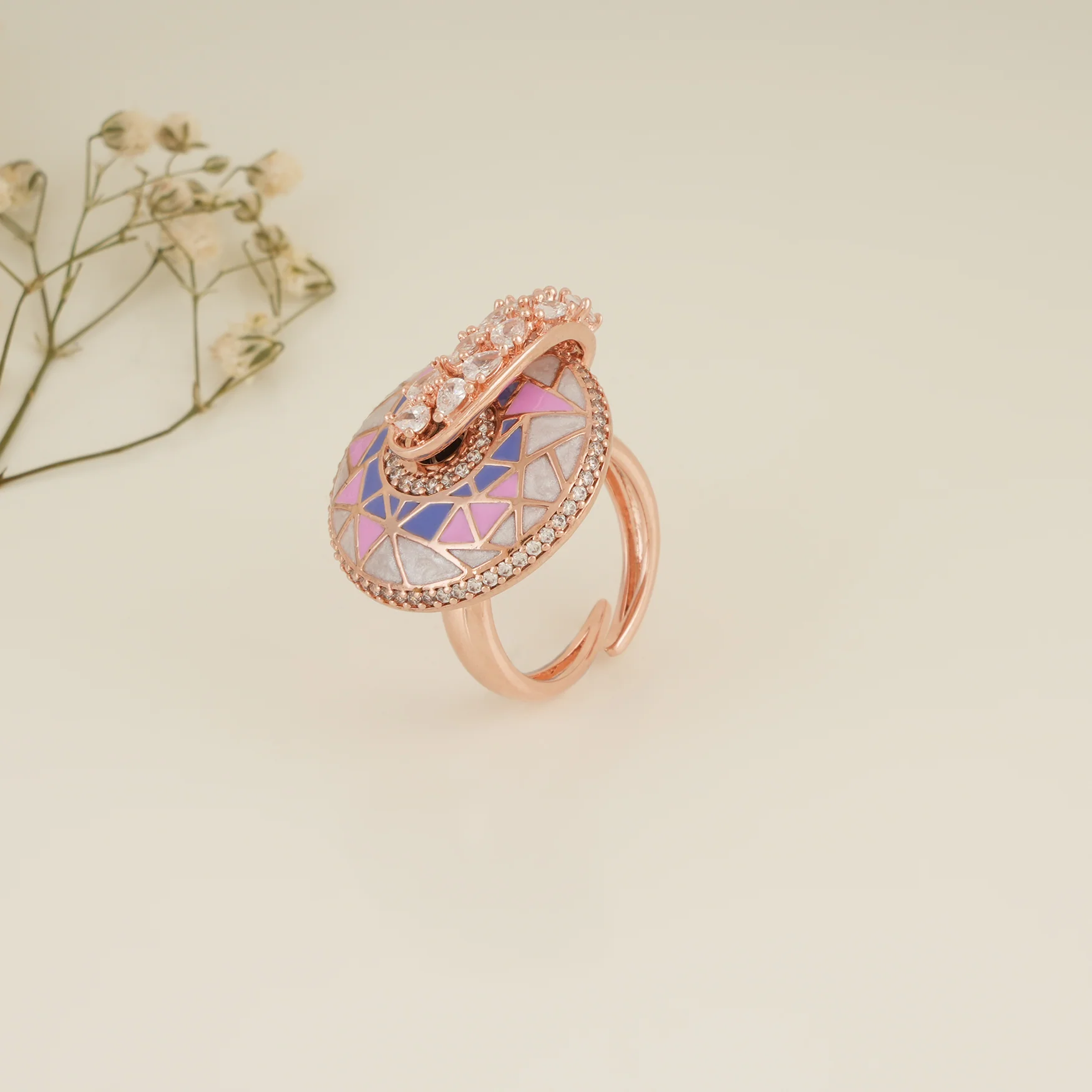 Amazing meenakari cz diamond gold finger ring for women - Image 5