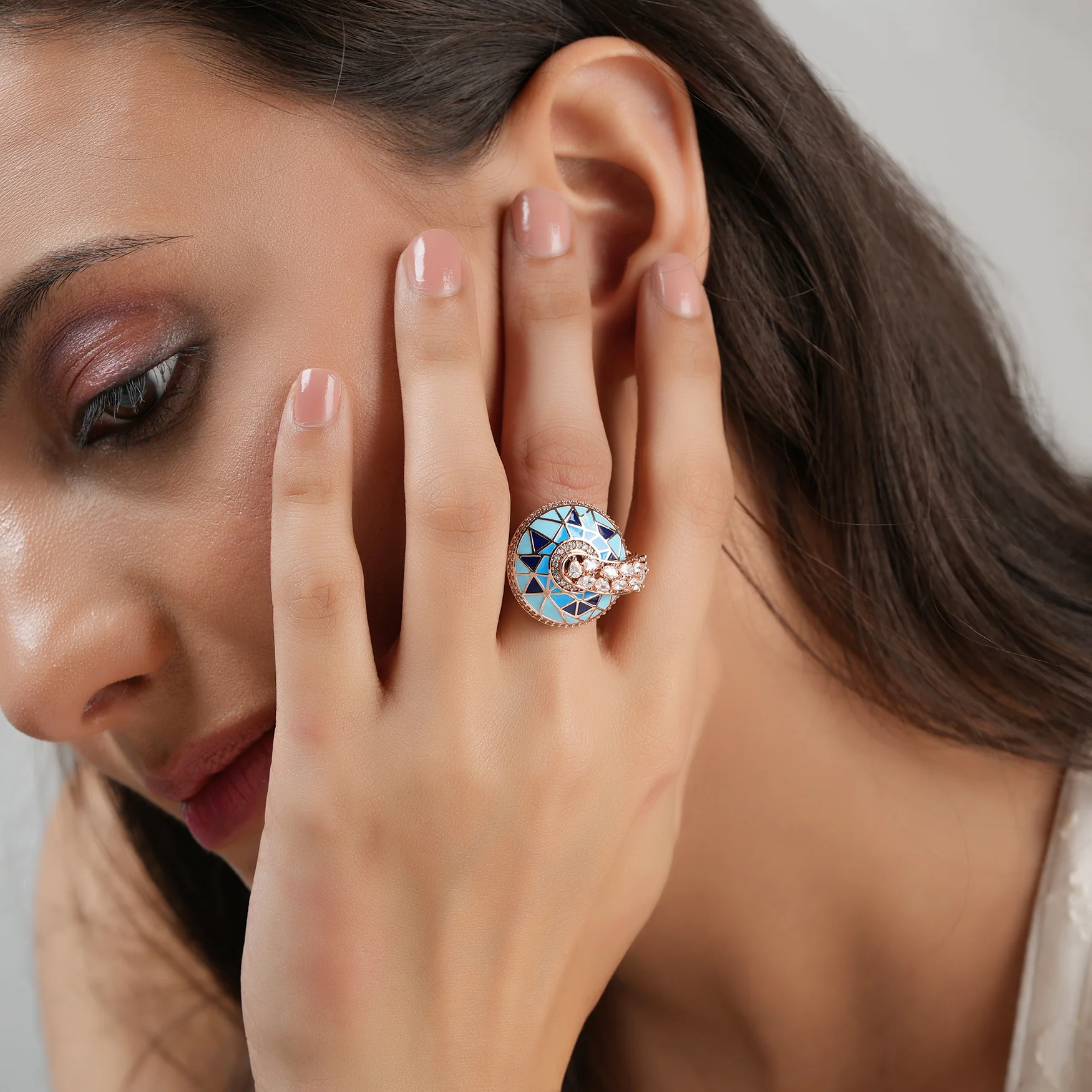 Amazing meenakari cz diamond gold finger ring for women - Image 6