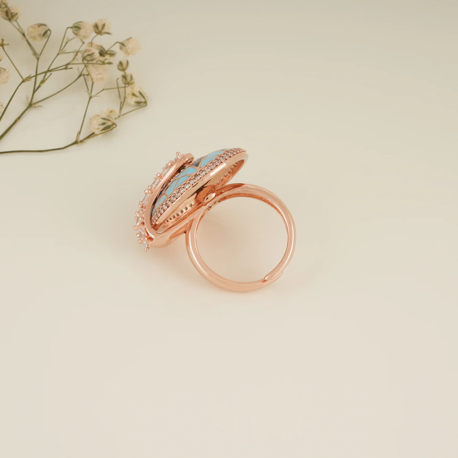 Amazing meenakari cz diamond gold finger ring for women - Image 7