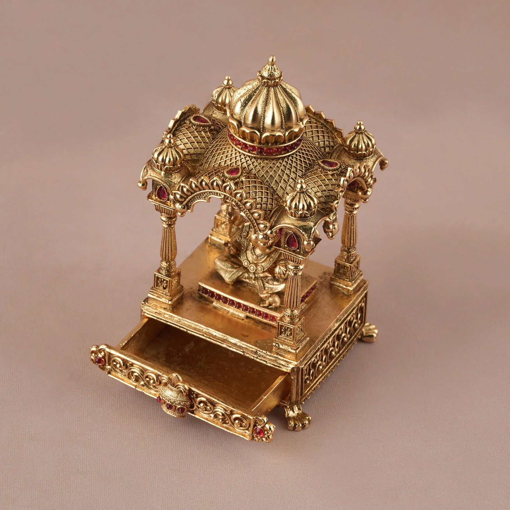Antique gold plated Lord Ganesha stone sindoor box - Image 4
