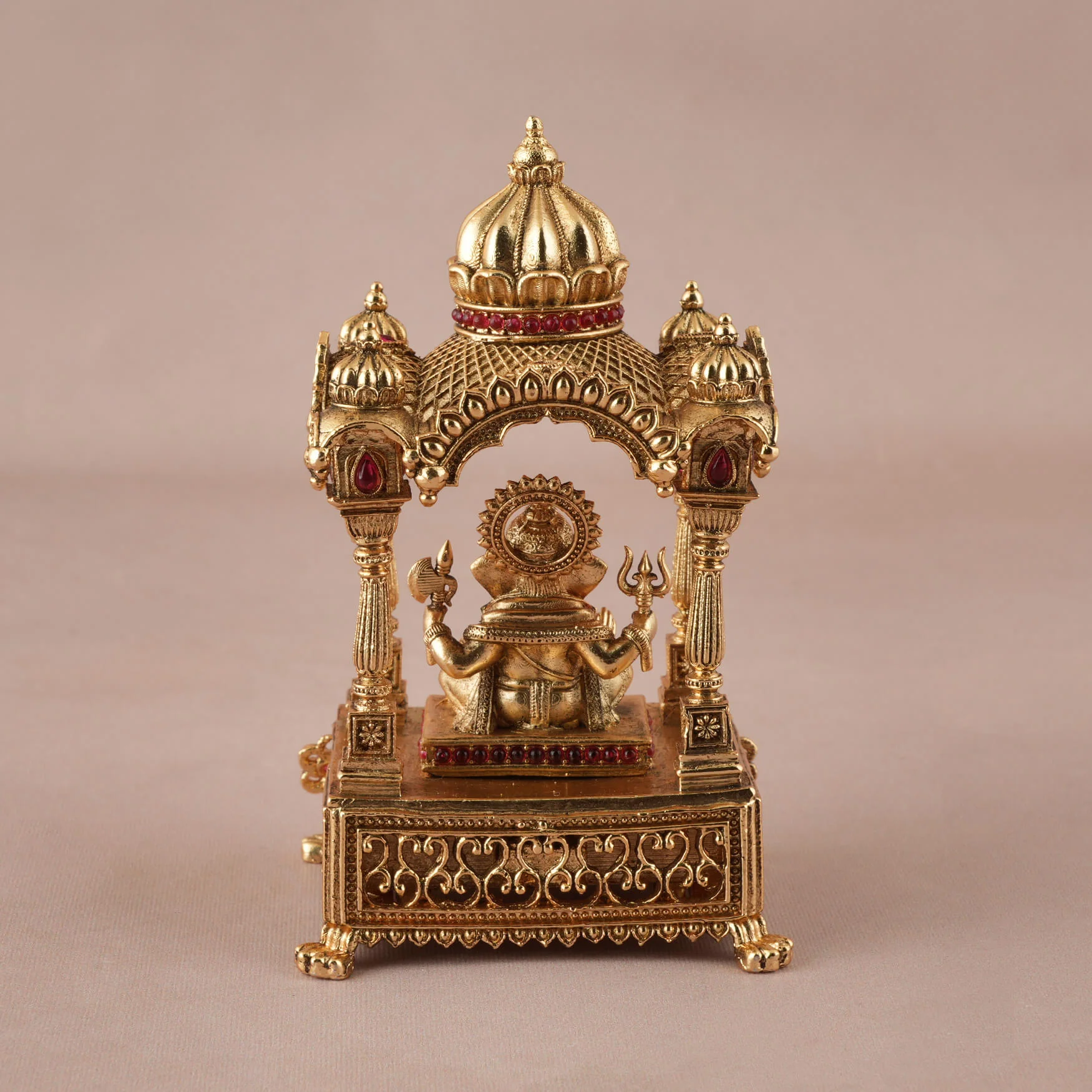 Antique gold plated Lord Ganesha stone sindoor box - Image 5