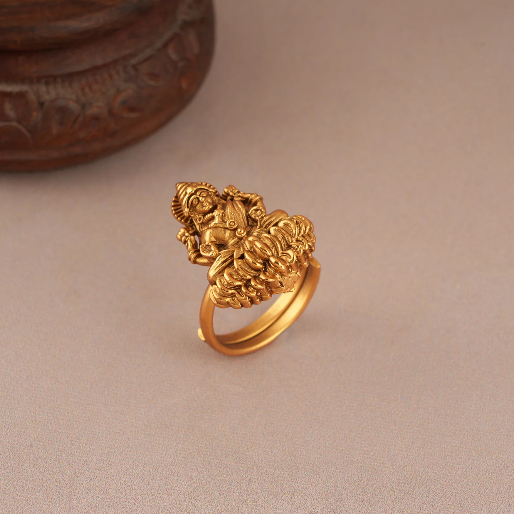 Auspicious antique gold maa lakshmi finger ring I Temple Jewellery - Image 3