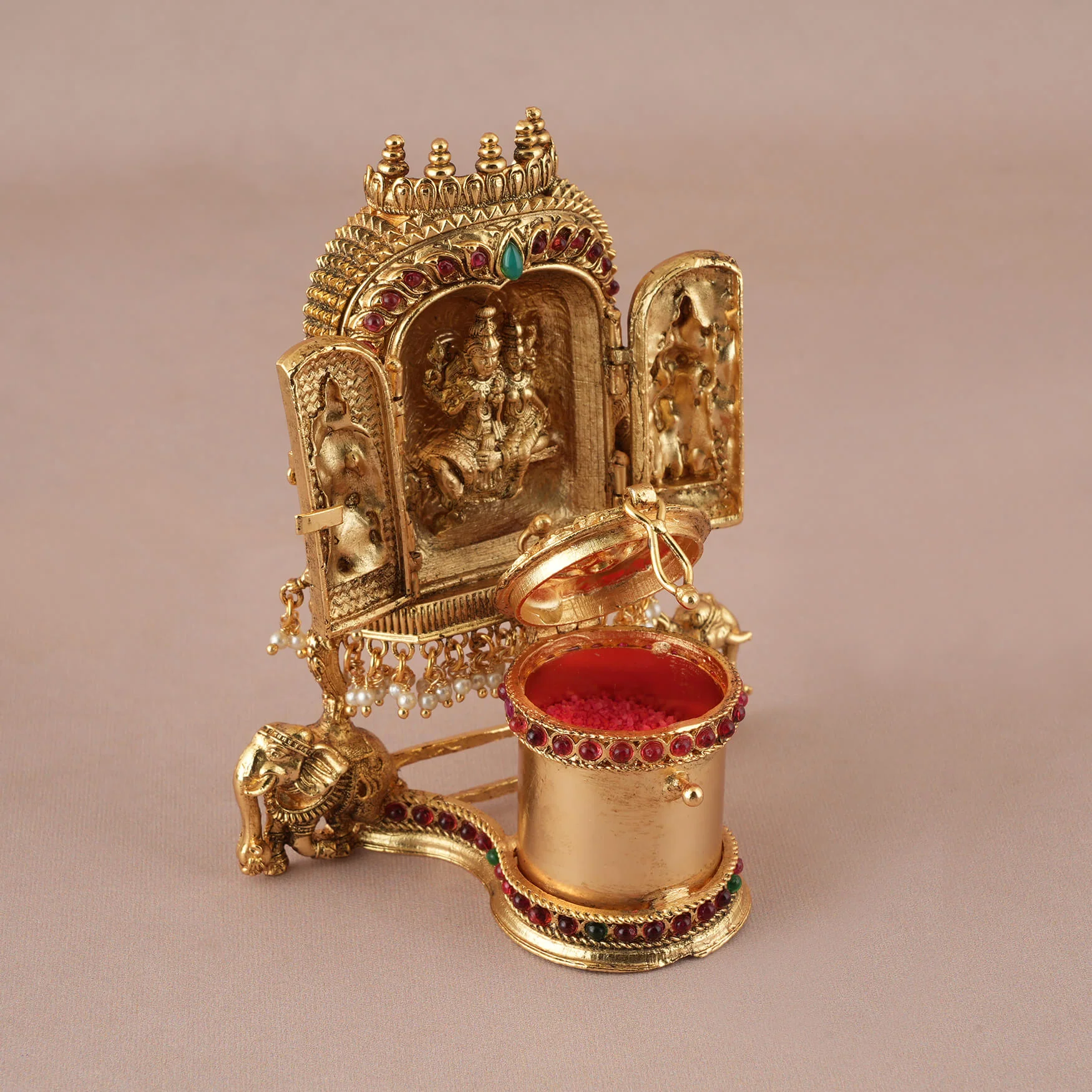 Auspicious Gold plated Shiv Parvati Sindoor Box - Image 4