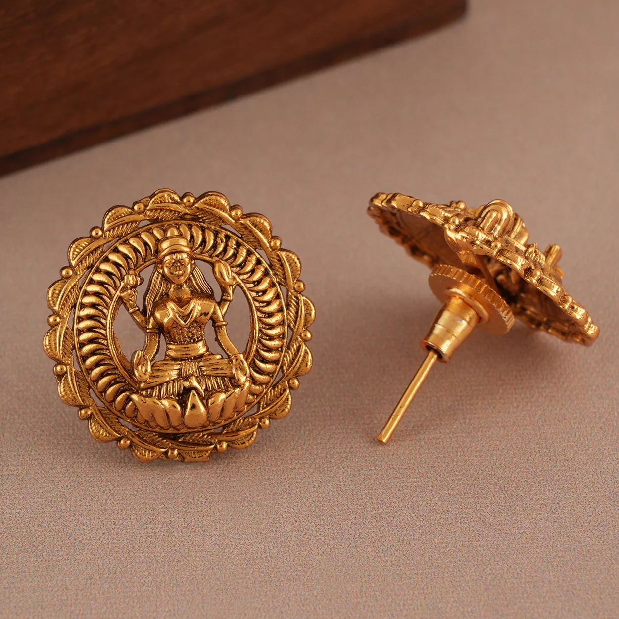 Beautiful antique gold ma lakshmi stud earring I Temple Jewellery - Image 3