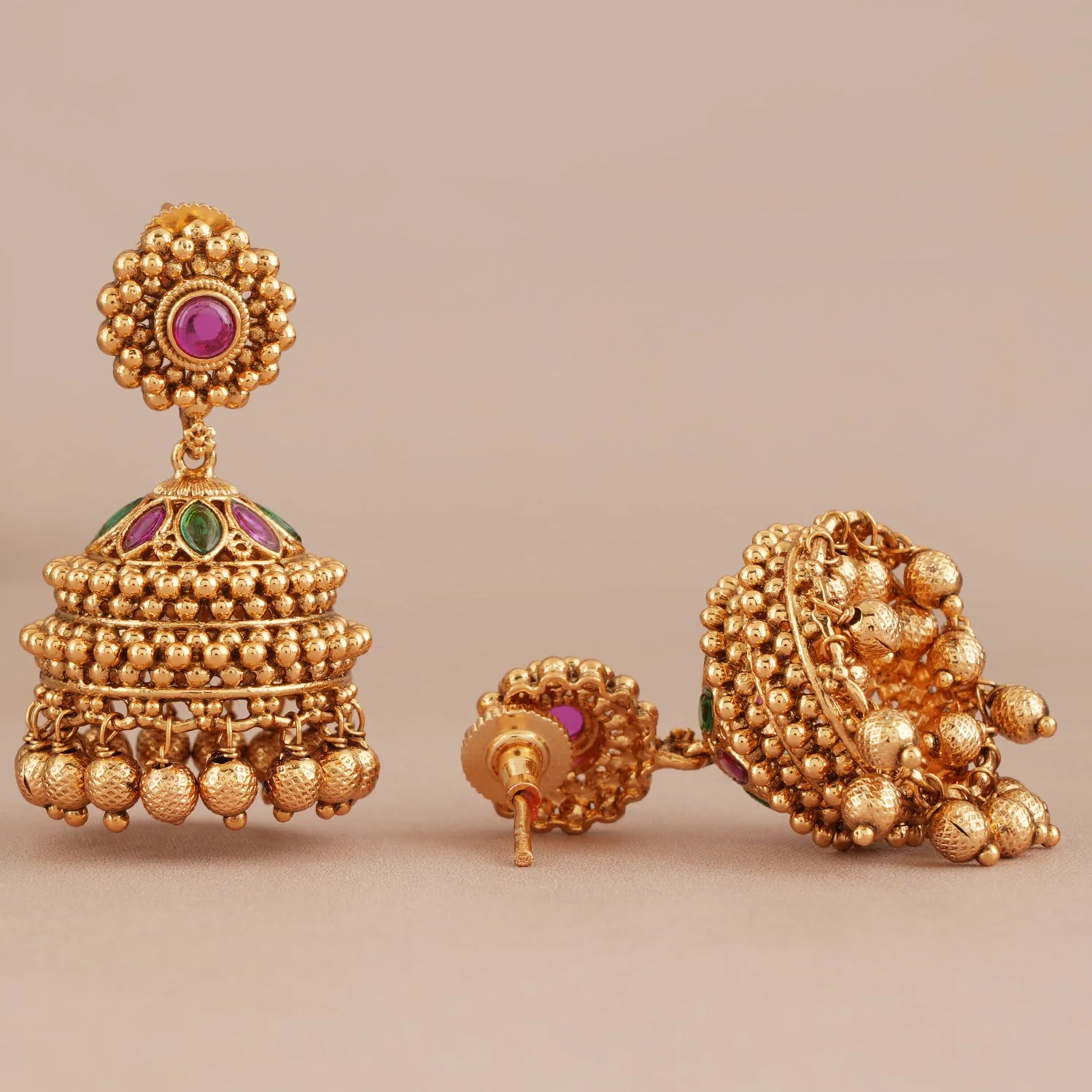 Beautiful antique gold stone jhumka earring - Image 3