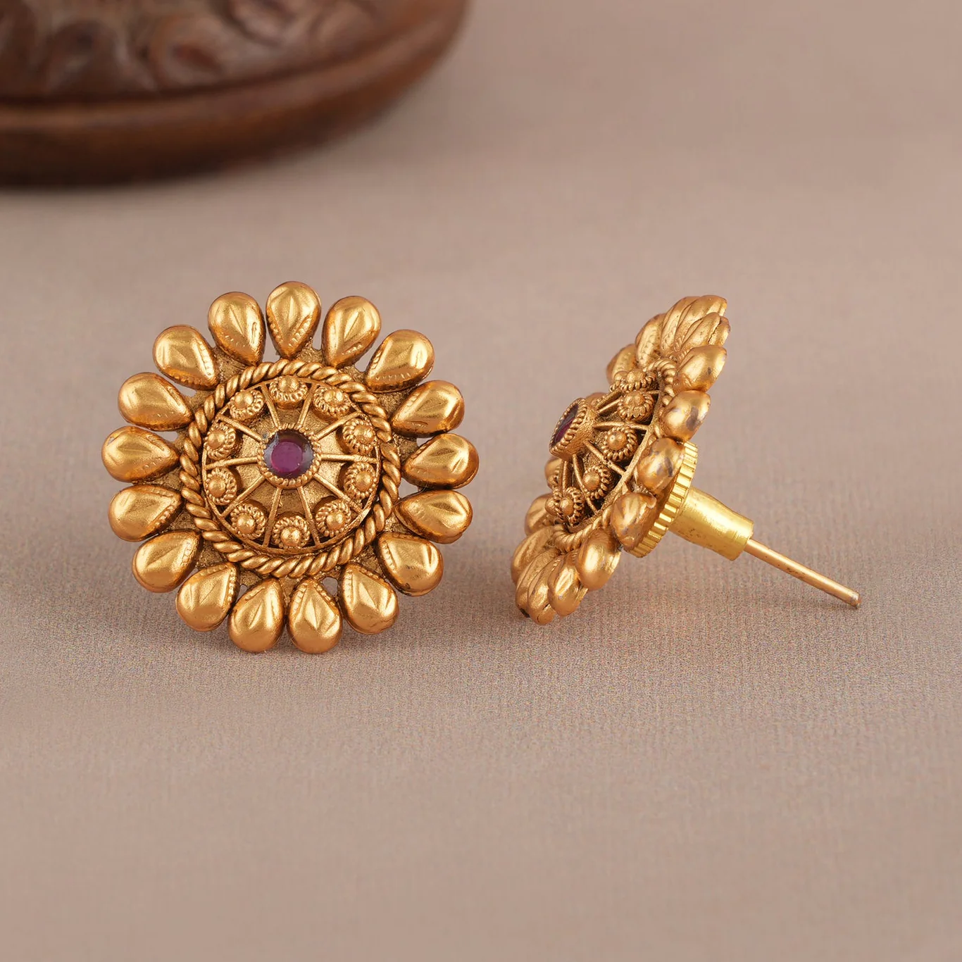 Beautiful gold plated  floral stud earring - Image 3