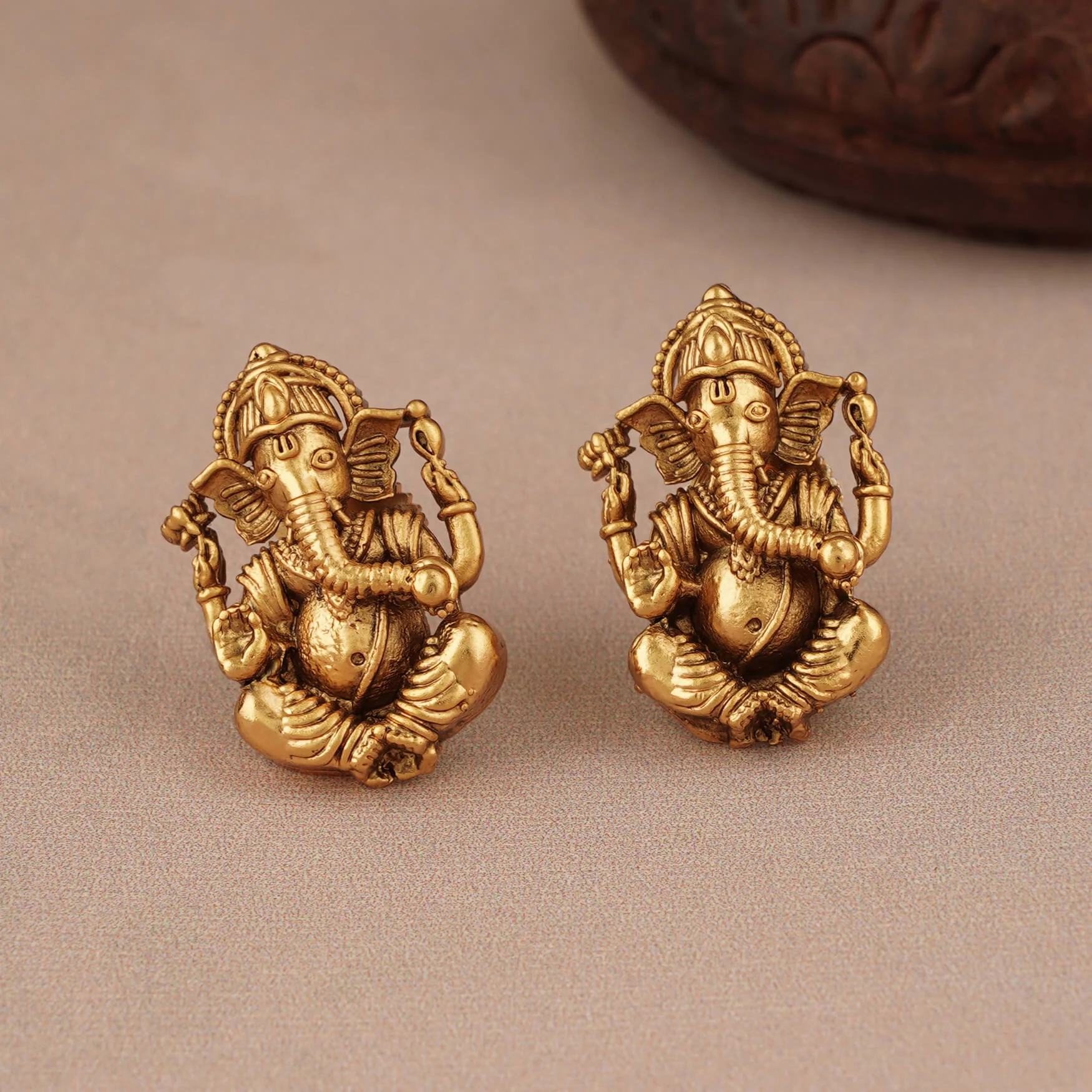 Beautiful gold plated ganesh pendant set with earring | Temple Jewellery - Image 3