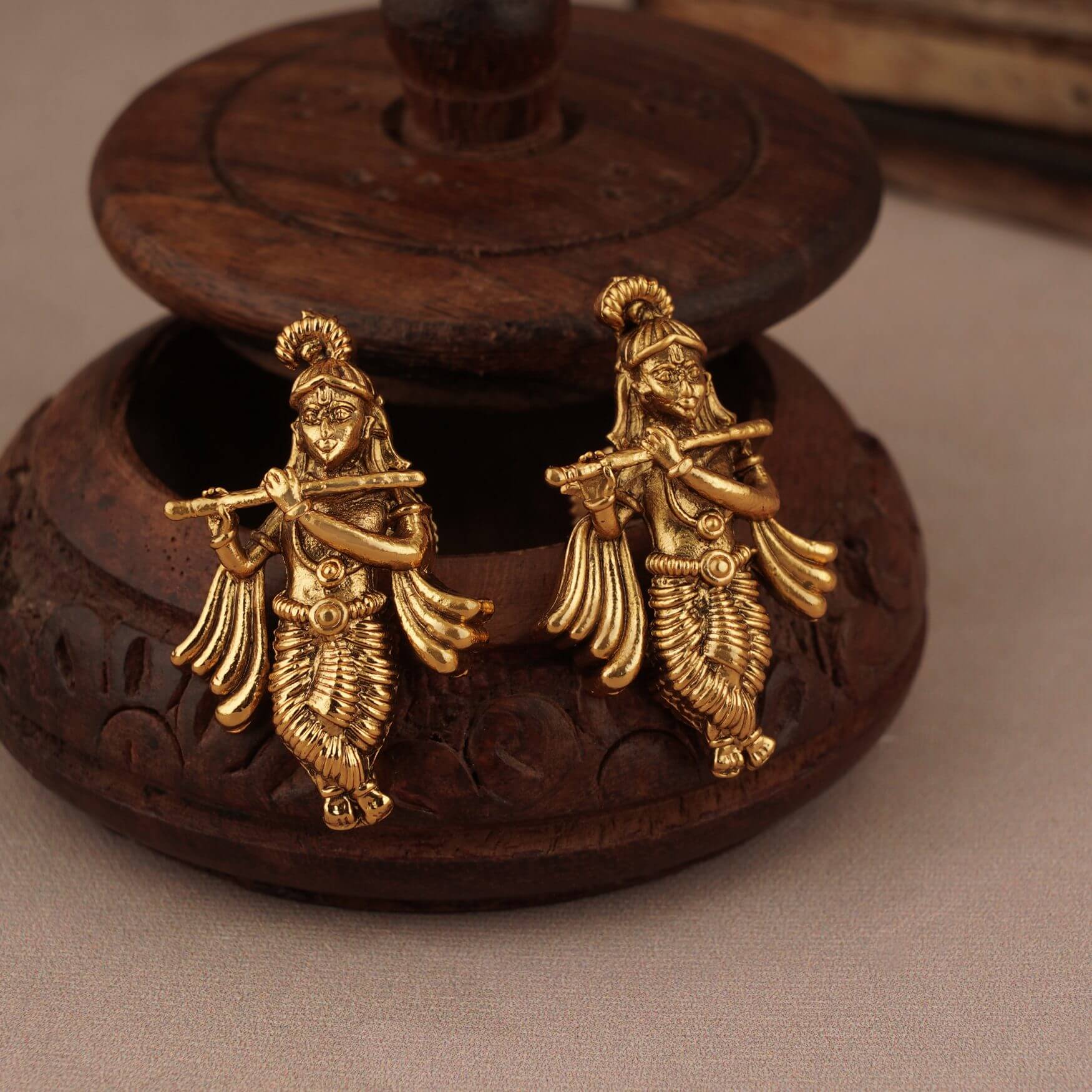 Beautiful gold plated krishna pendant set with earring | Temple Jewellery - Image 3