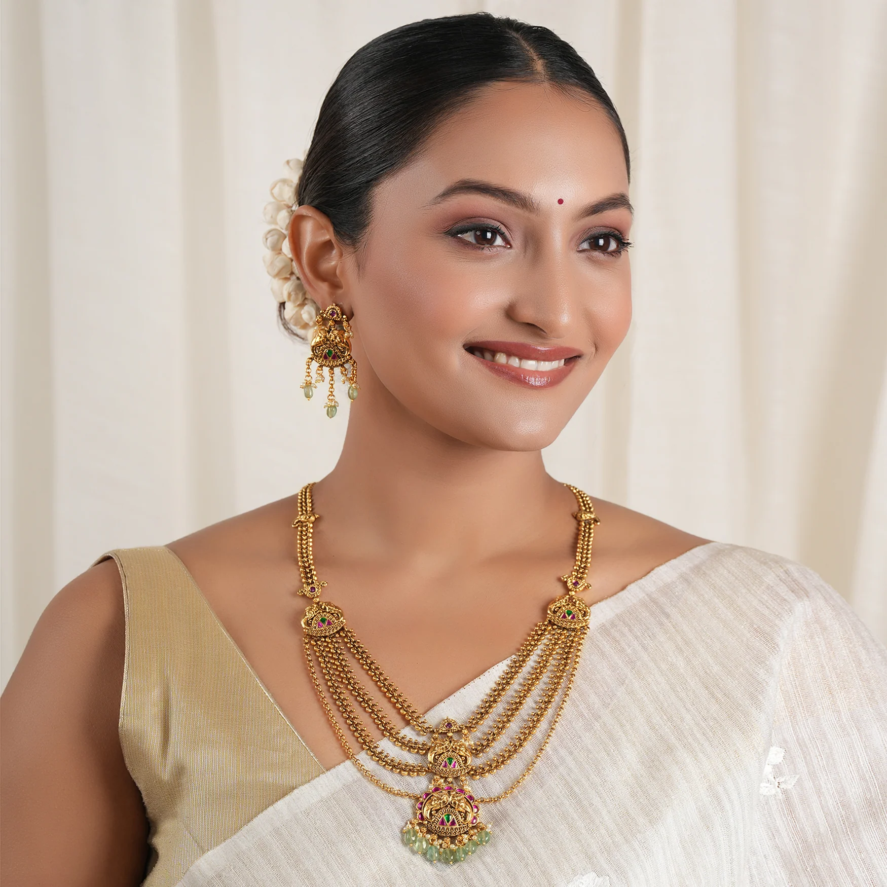 Beautiful long stone antique gold elephant layer neckalce set - Image 2