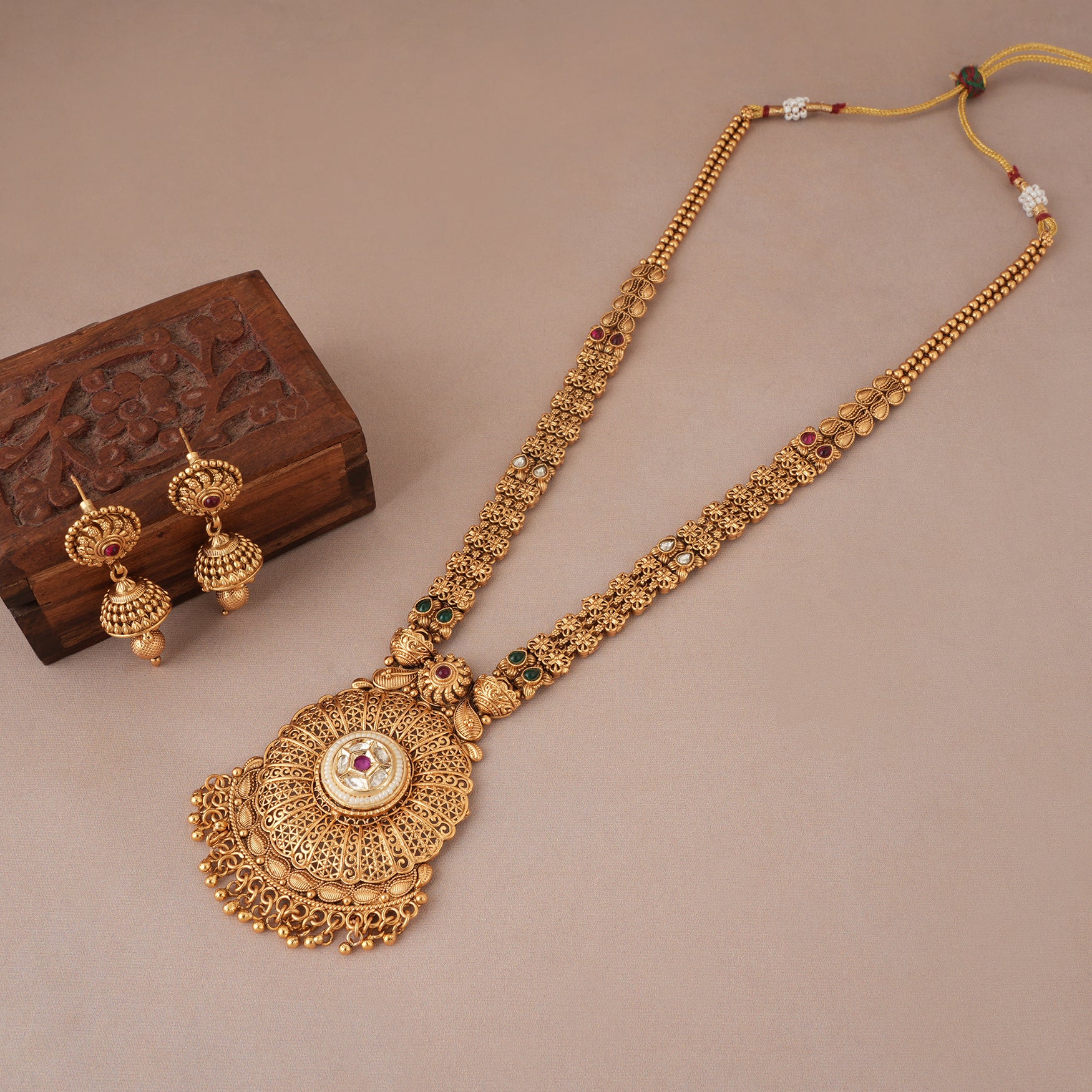 Beautiful long traditional stone necklace set for women - Image 3