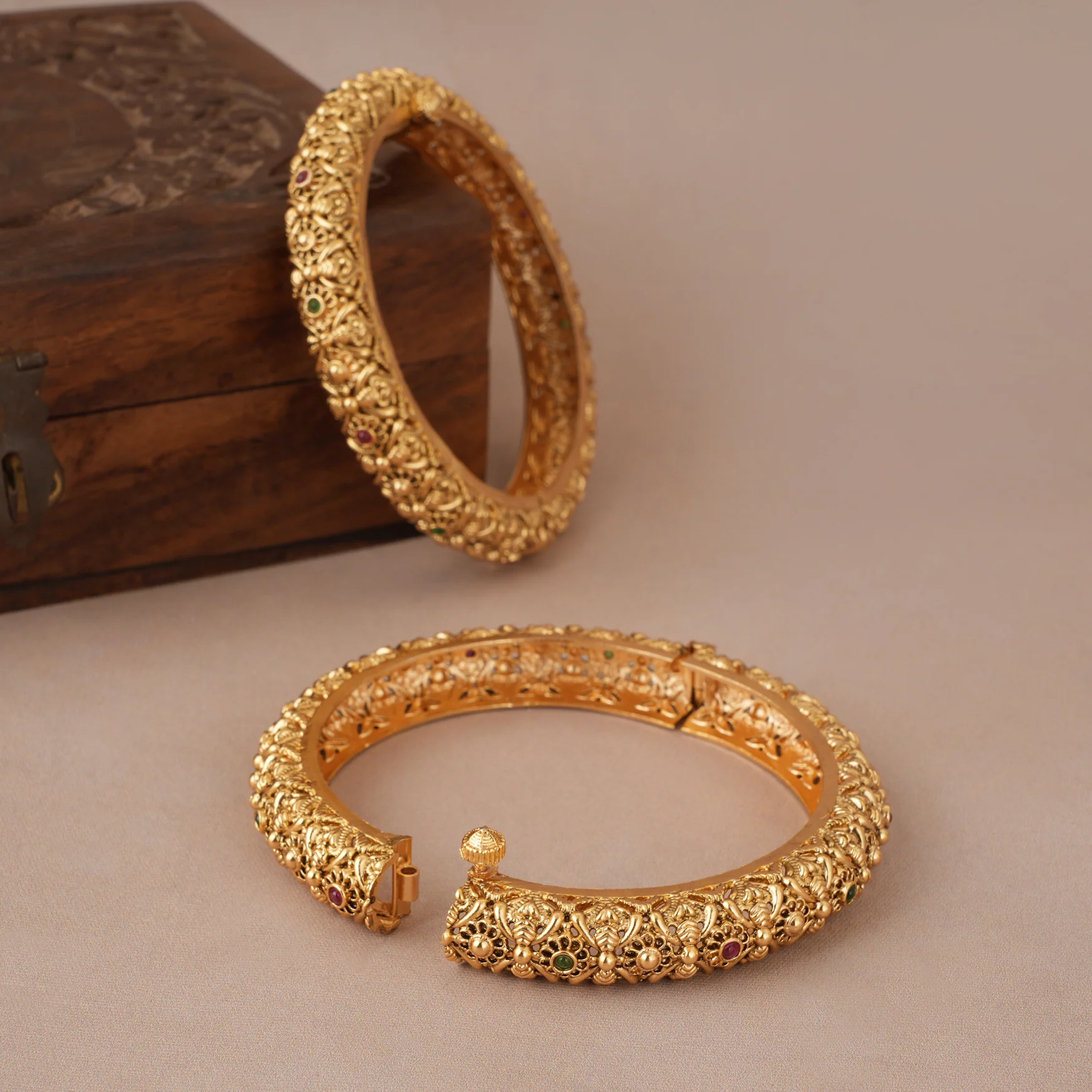Beautiful multicolor antique gold openable bangle set - Image 4