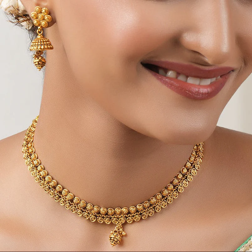 Beautiful plain antique gold plated necklace set - Image 2