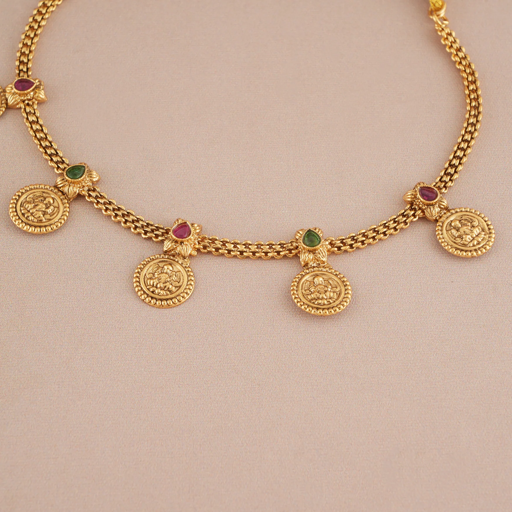 Cute antique gold ma lakshmi coin choker necklace set I Temple Jewellery - Image 3