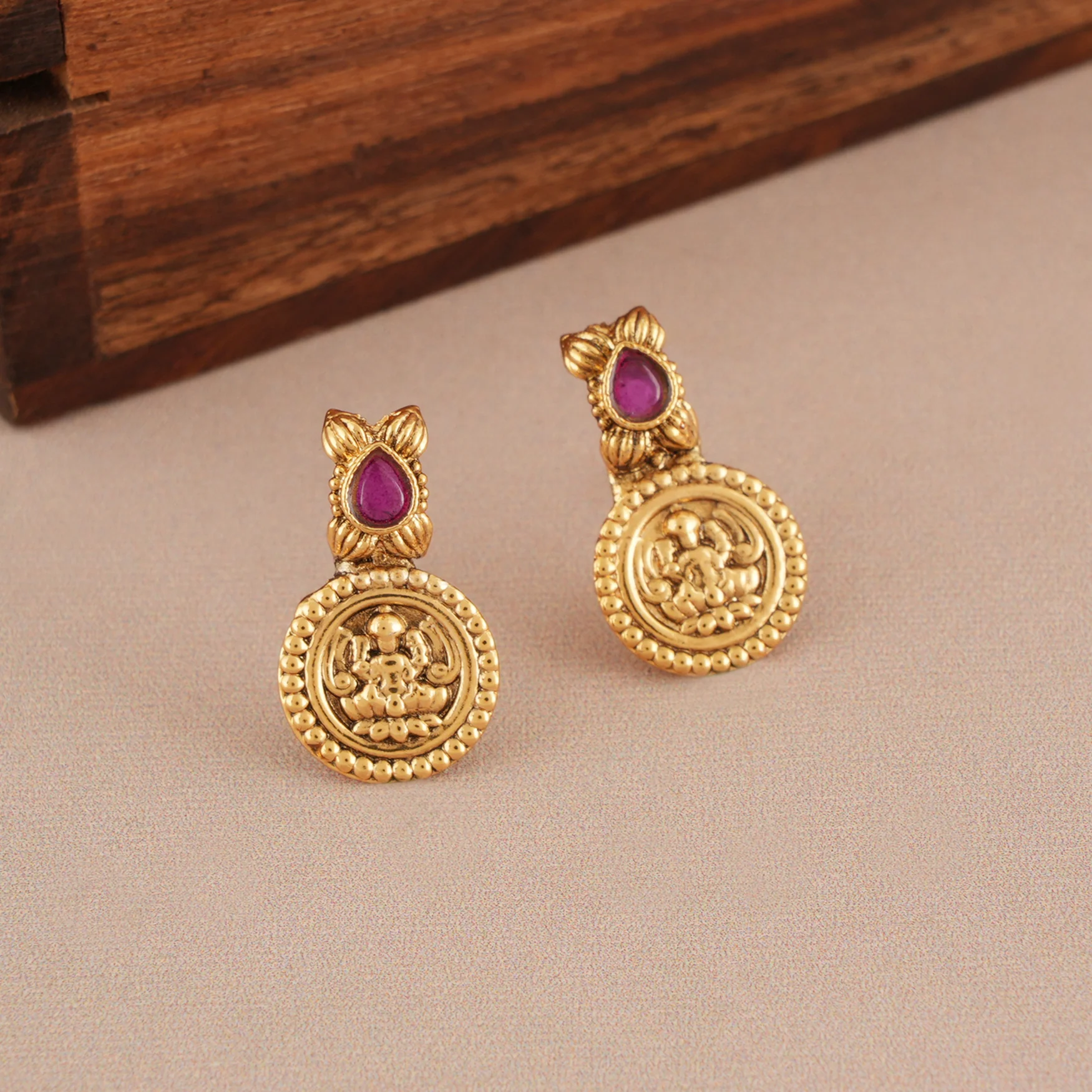 Cute antique gold ma lakshmi coin choker necklace set I Temple Jewellery - Image 4