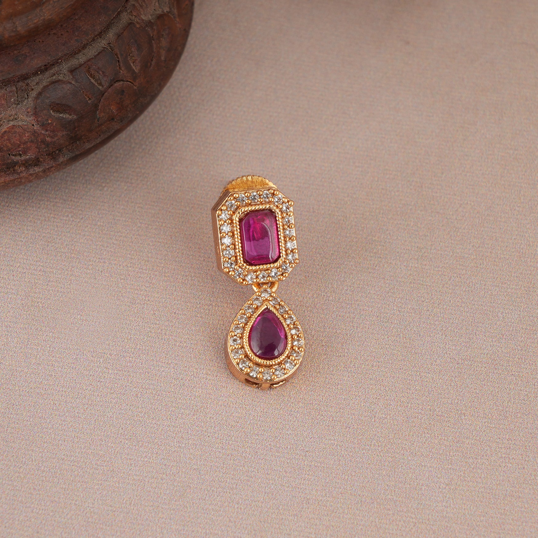 Cute gold plated ruby drop necklace set - Image 3