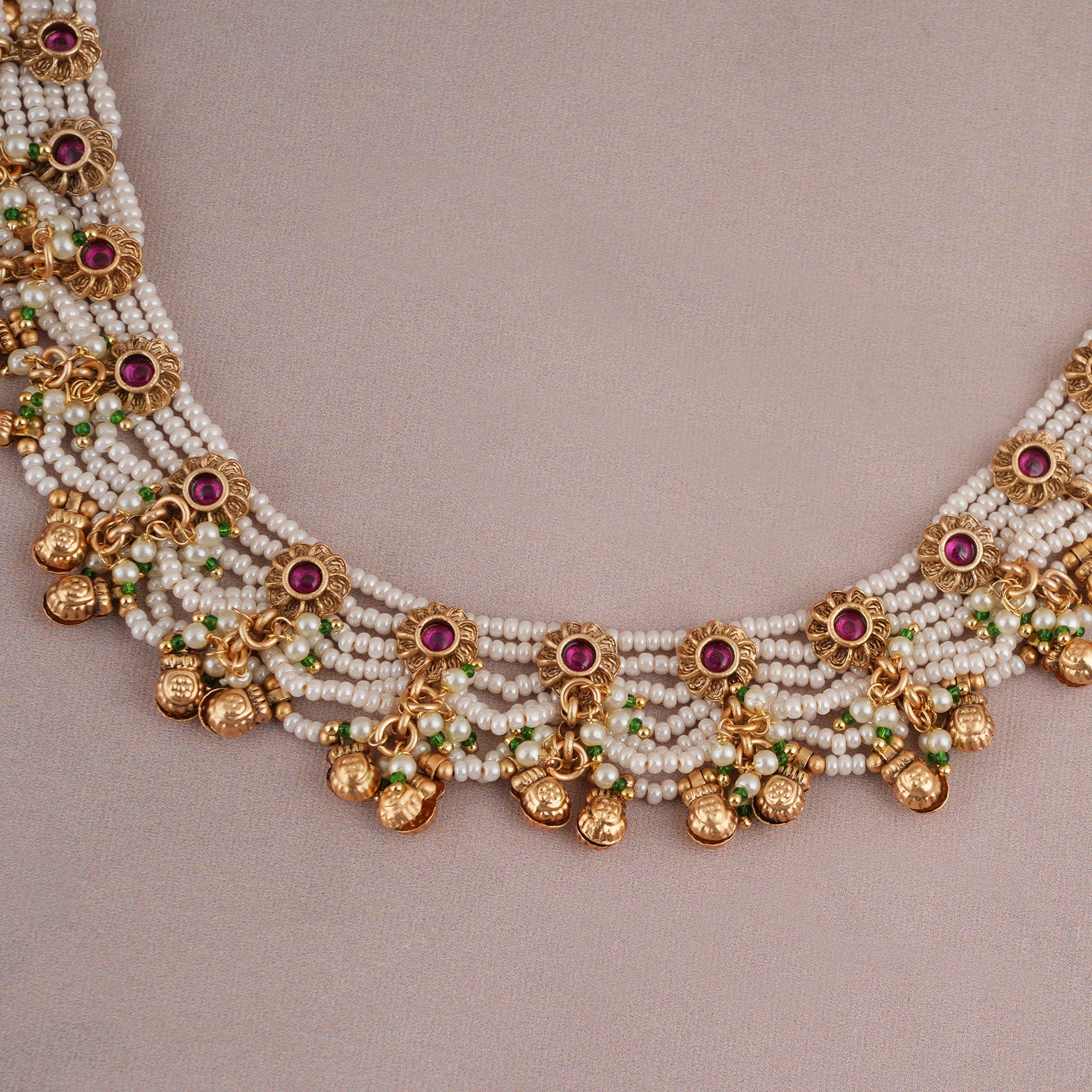 Cute pearl stone gold plated necklace set for women - Image 3