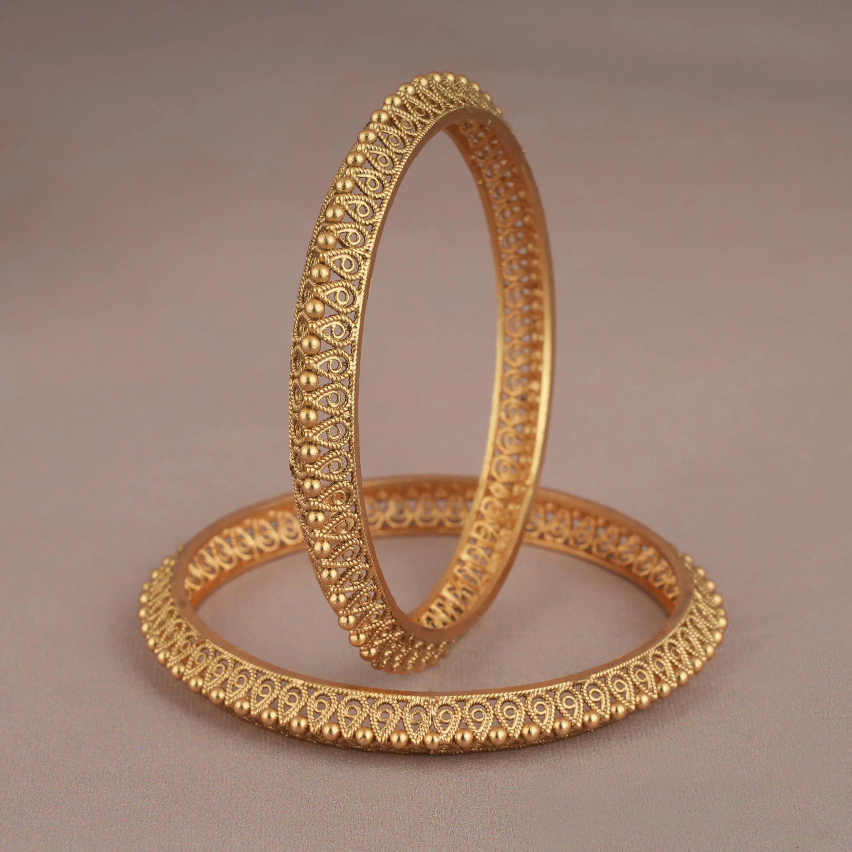 Cute plain gold plated pear shaped bangle set - Image 3