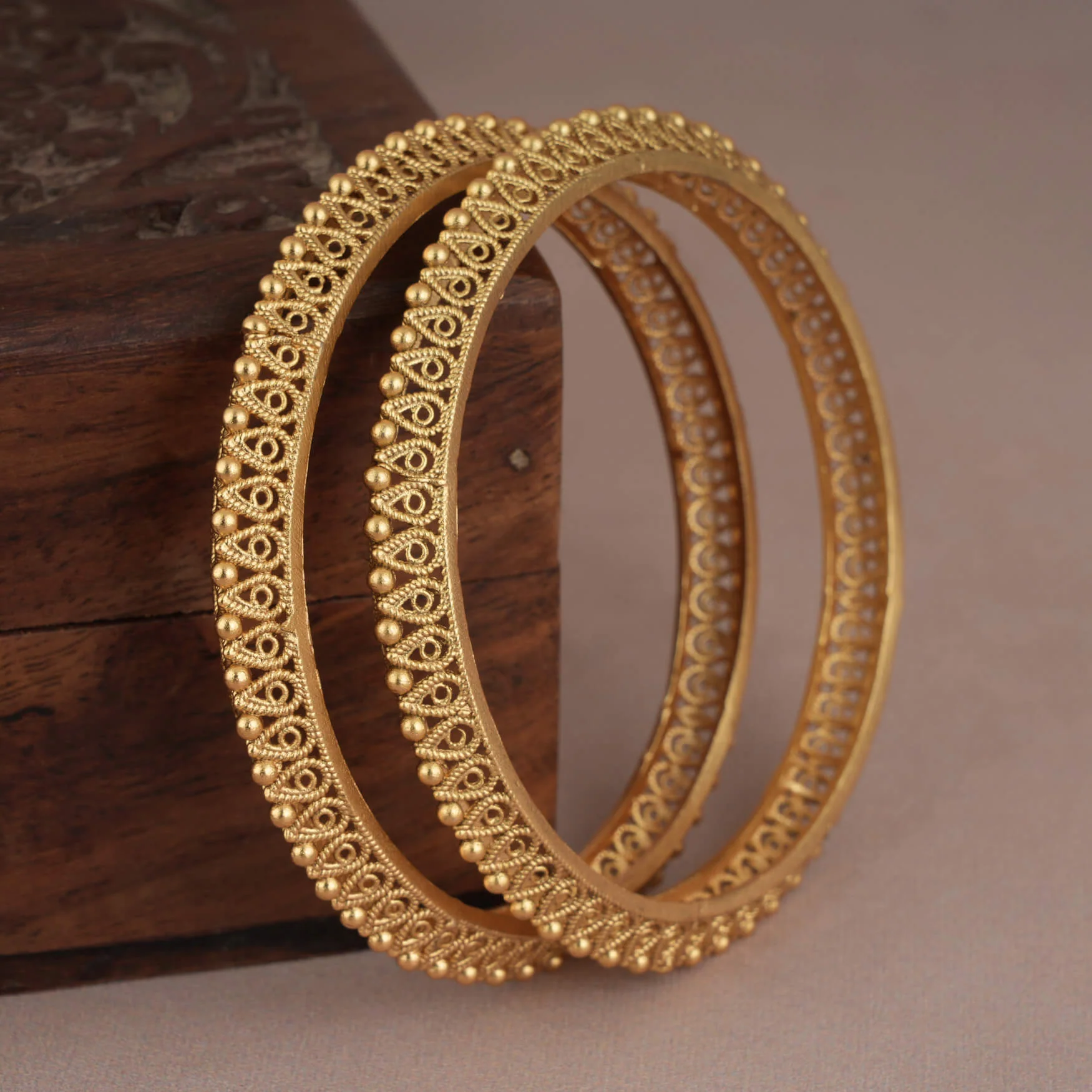 Cute plain gold plated pear shaped bangle set - Image 6