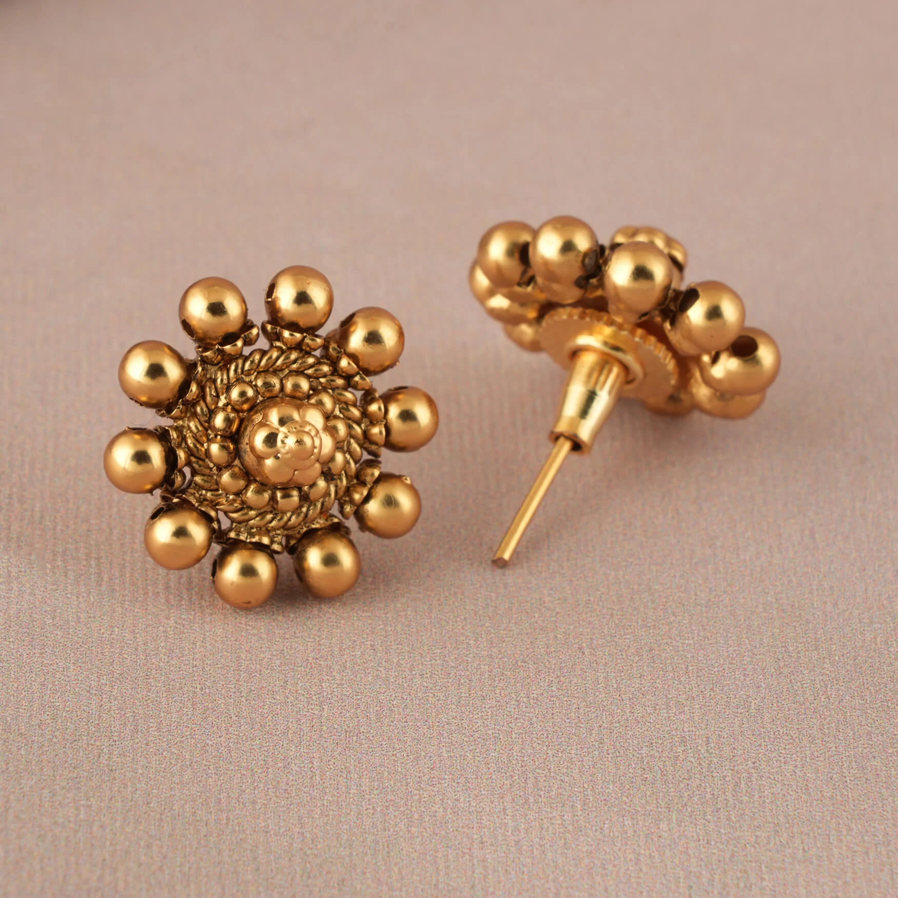 Delicate antique gold plated plain balls necklace set for women - Image 4