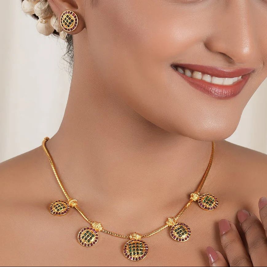 Delicate antique gold stone necklace set - Image 2