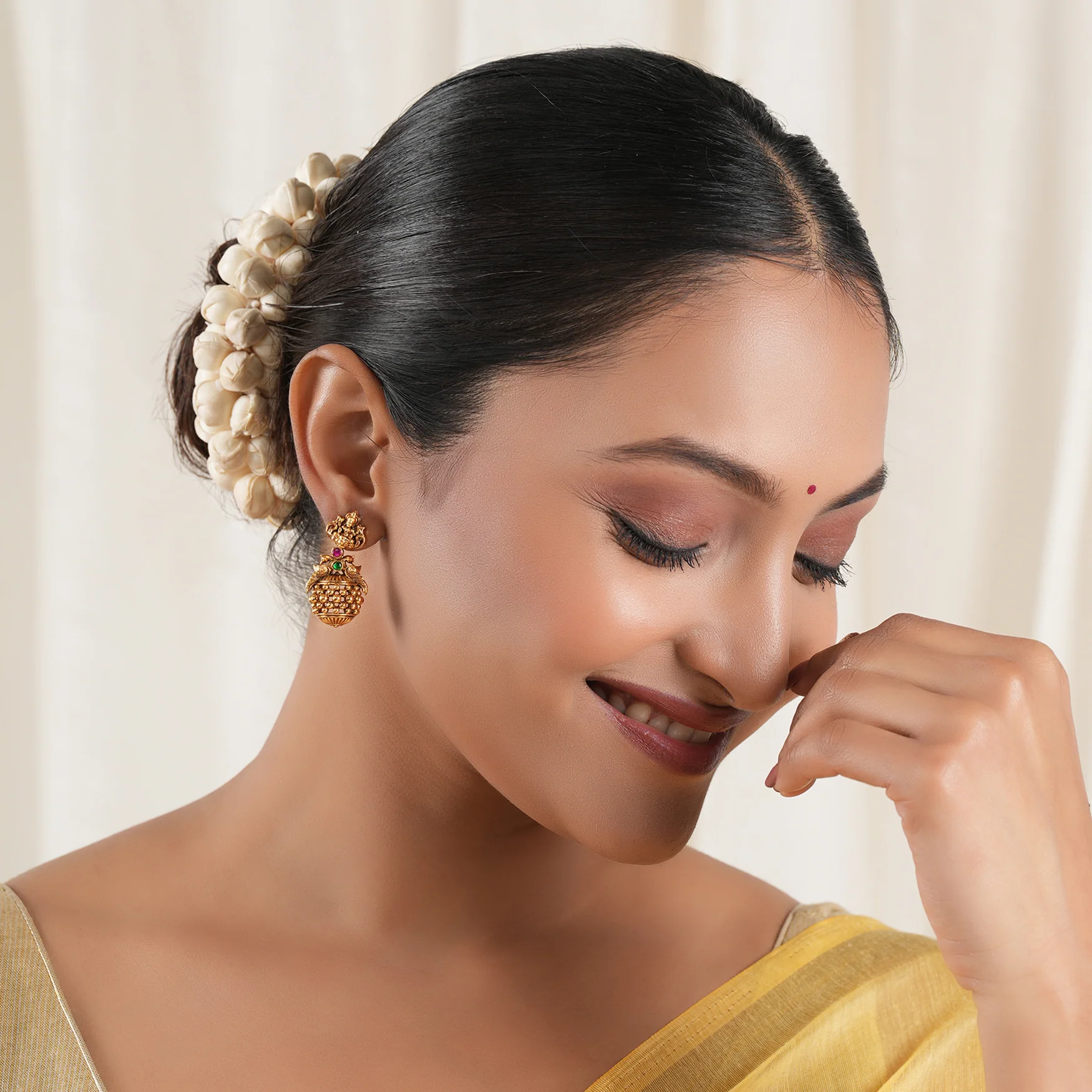 Elegant antique gold maa lakshmi stone earring I Temple Jewellery - Image 2