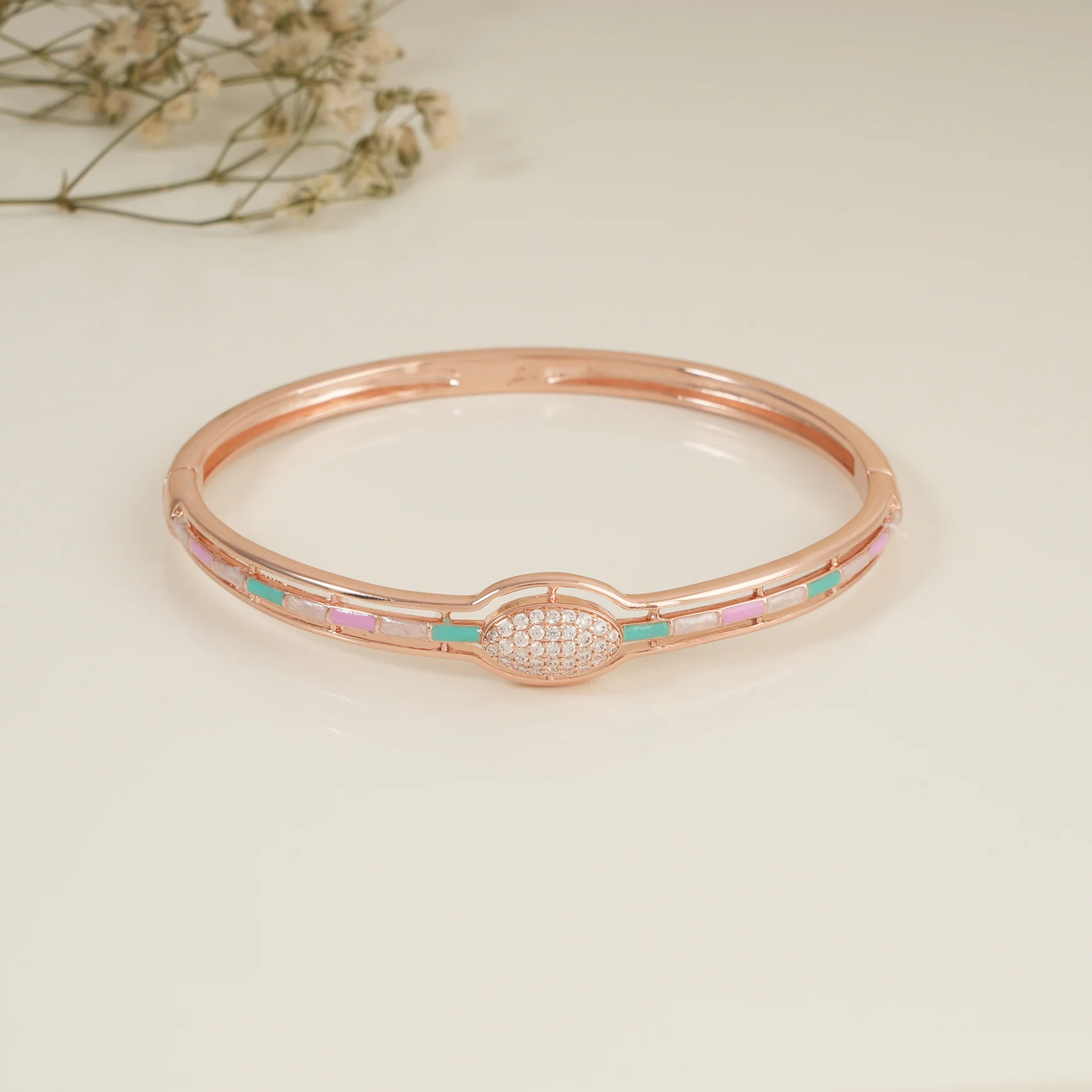 Elegant meenakari rose gold plated cz diamond women bracelet - Image 4
