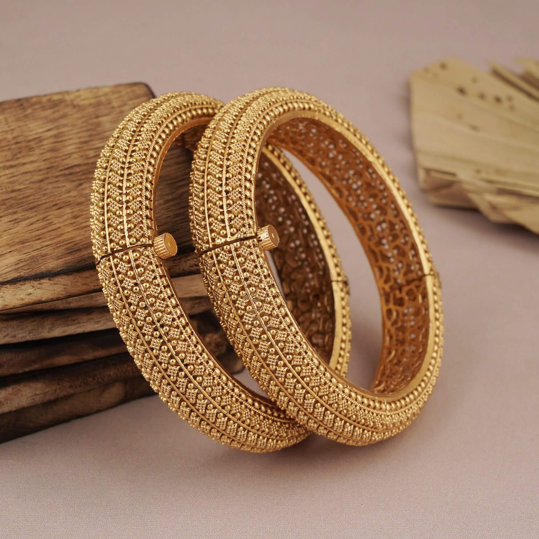 Gold plated broad openable bangle set - Image 3