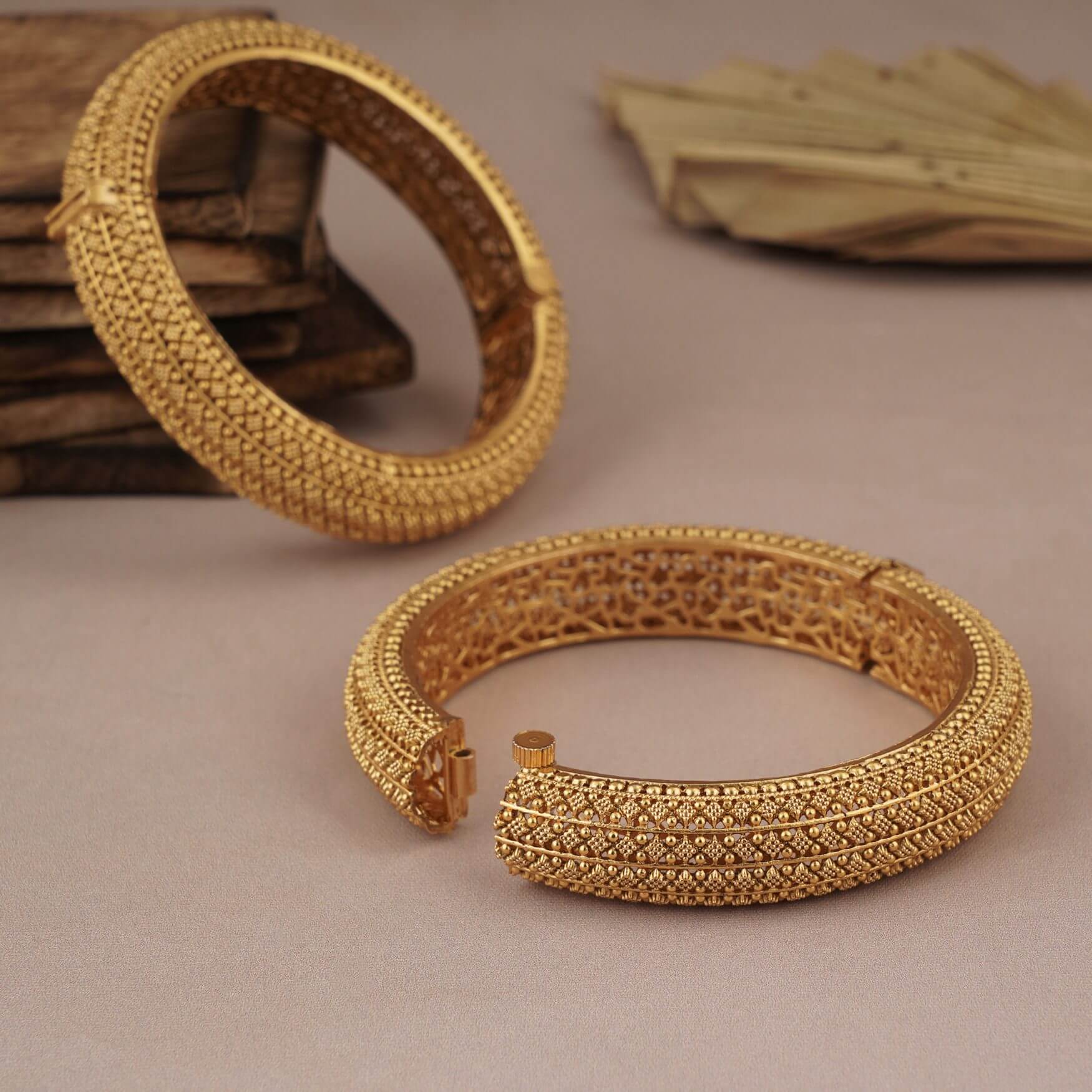 Gold plated broad openable bangle set - Image 4