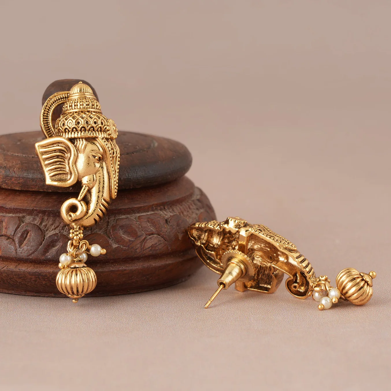 Antique Gold plated Ganesh earring I Temple Jewellery - Image 3