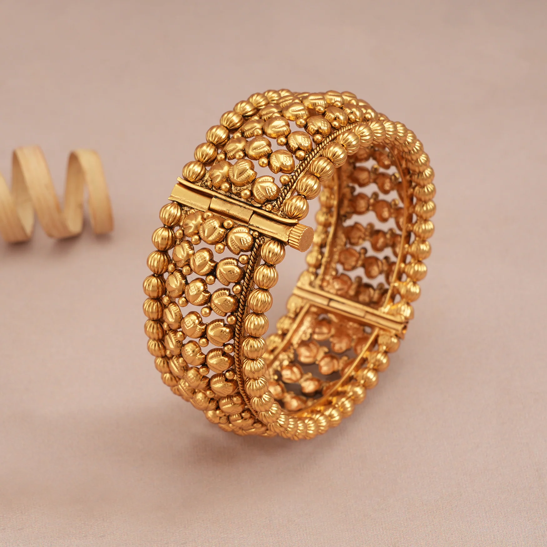 Gorgeous plain antique gold broad openable kada bangle