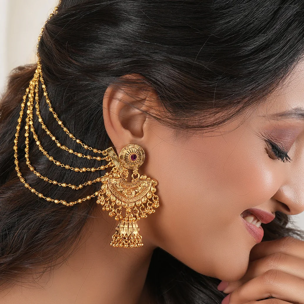 Plain antique gold five layer ear chain - Image 2