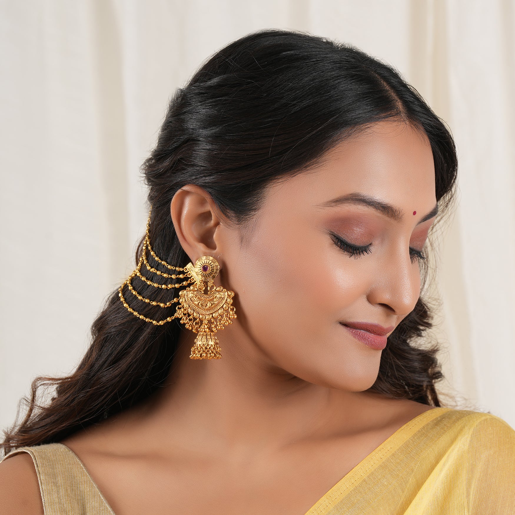Plain antique gold five layer ear chain - Image 3