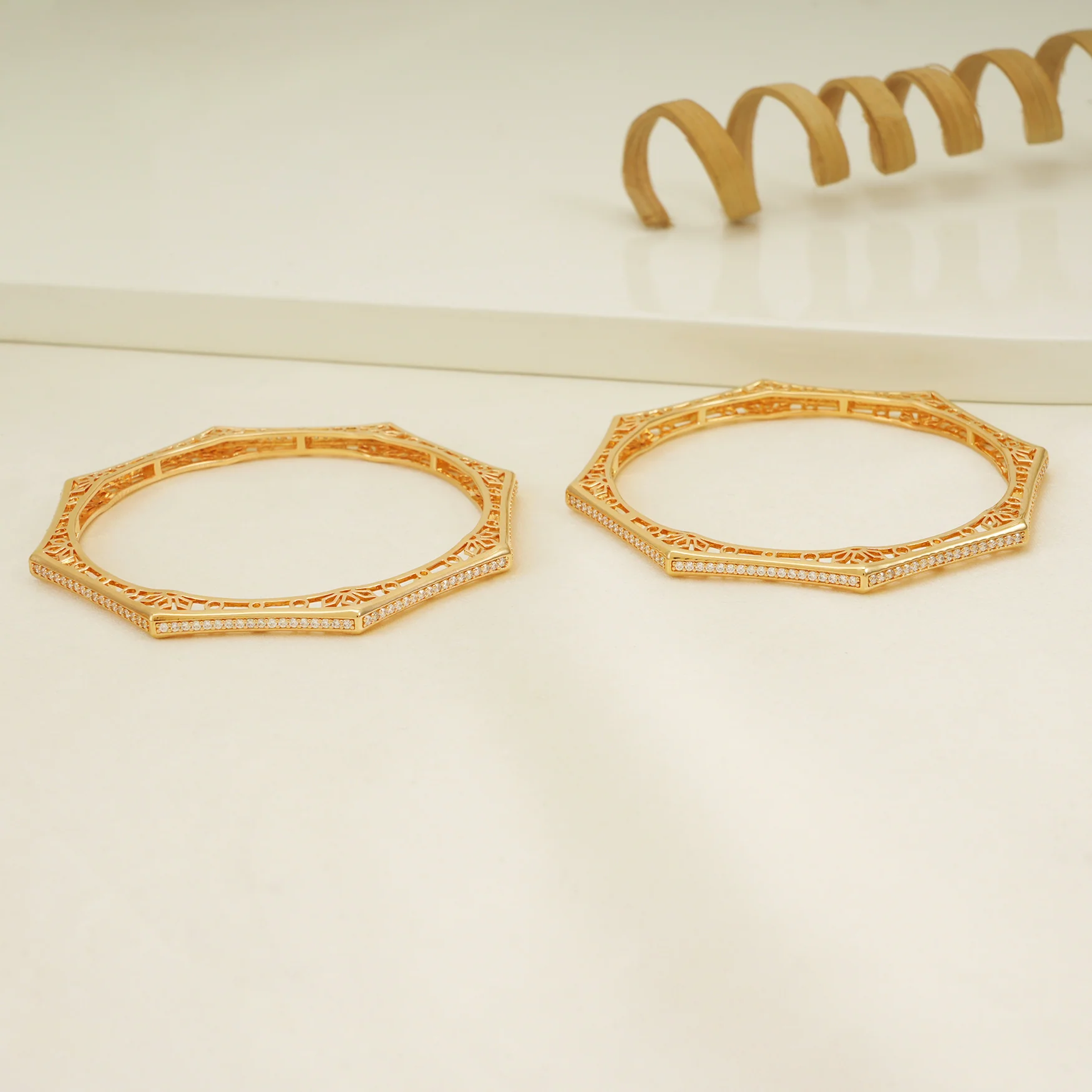 Sleek elegant gold plated diamond bangle set for women - Image 3