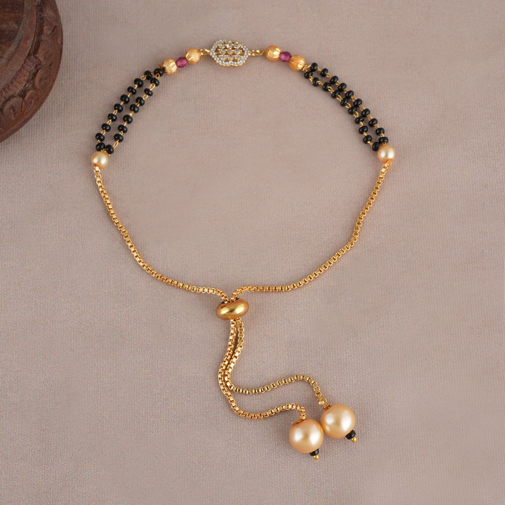 Sleek gold plated free size mangalsutra bracelet - Image 3