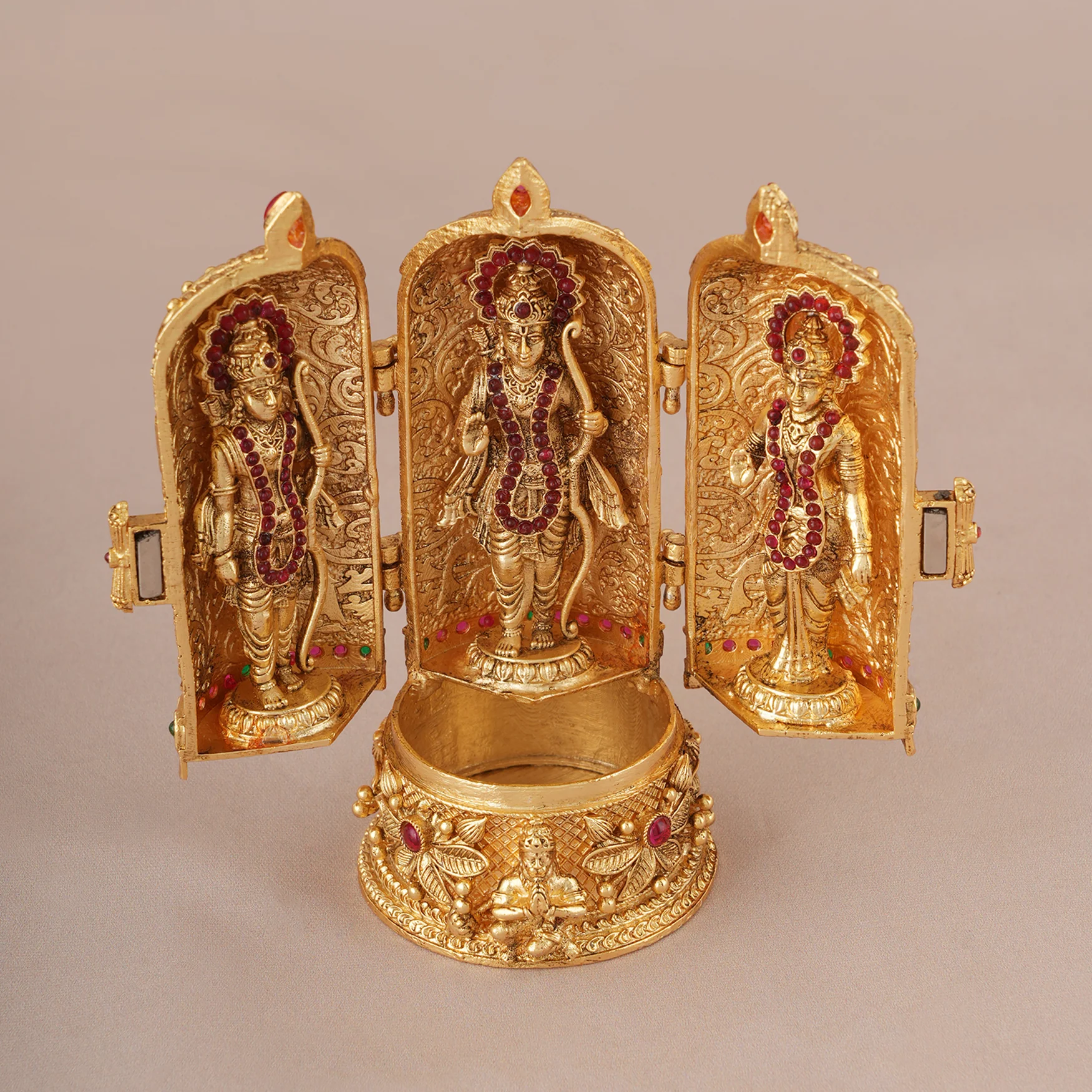 Auspicious gold plated Ram darbaar roli box I Temple Jewellery - Image 3