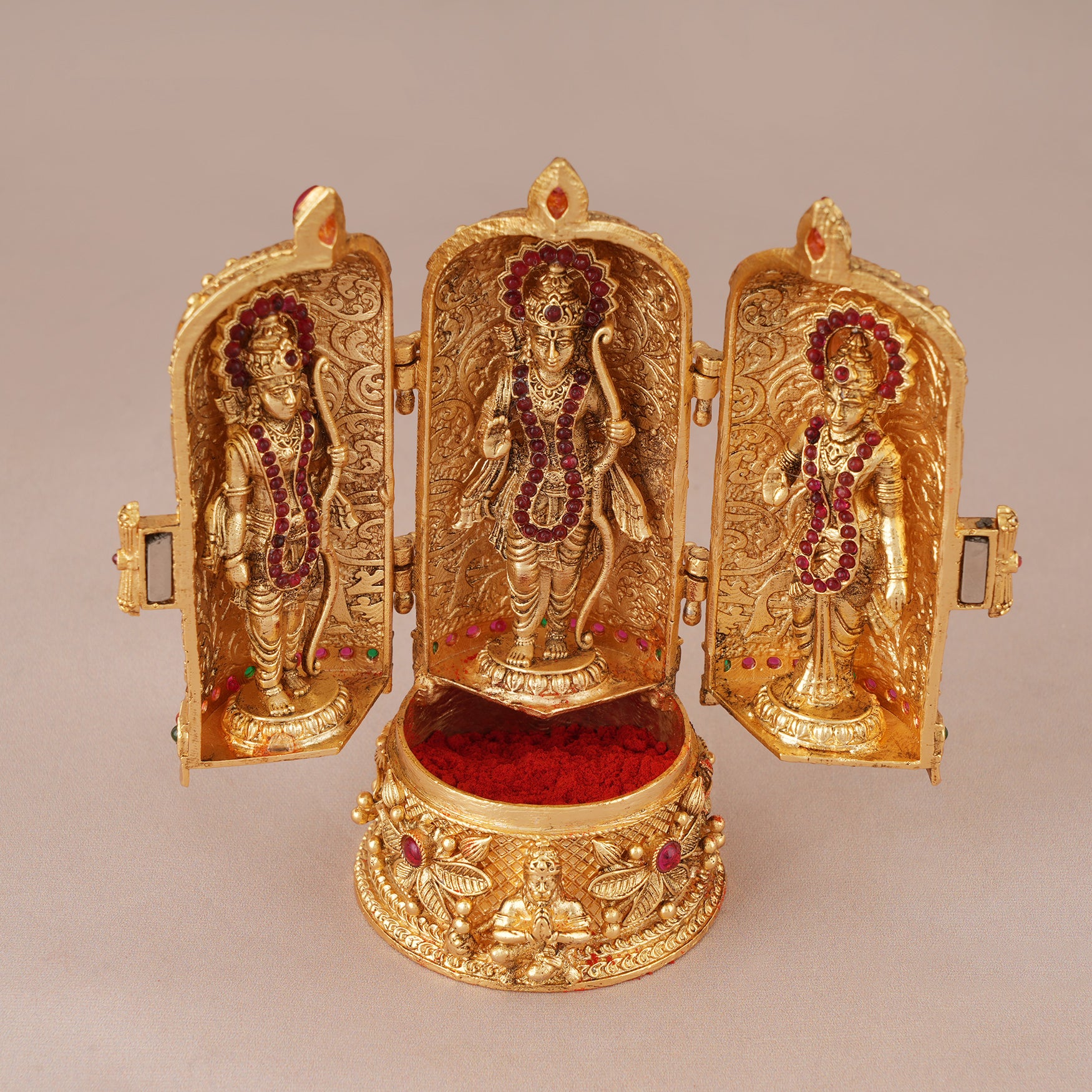 Auspicious gold plated Ram darbaar roli box I Temple Jewellery - Image 5