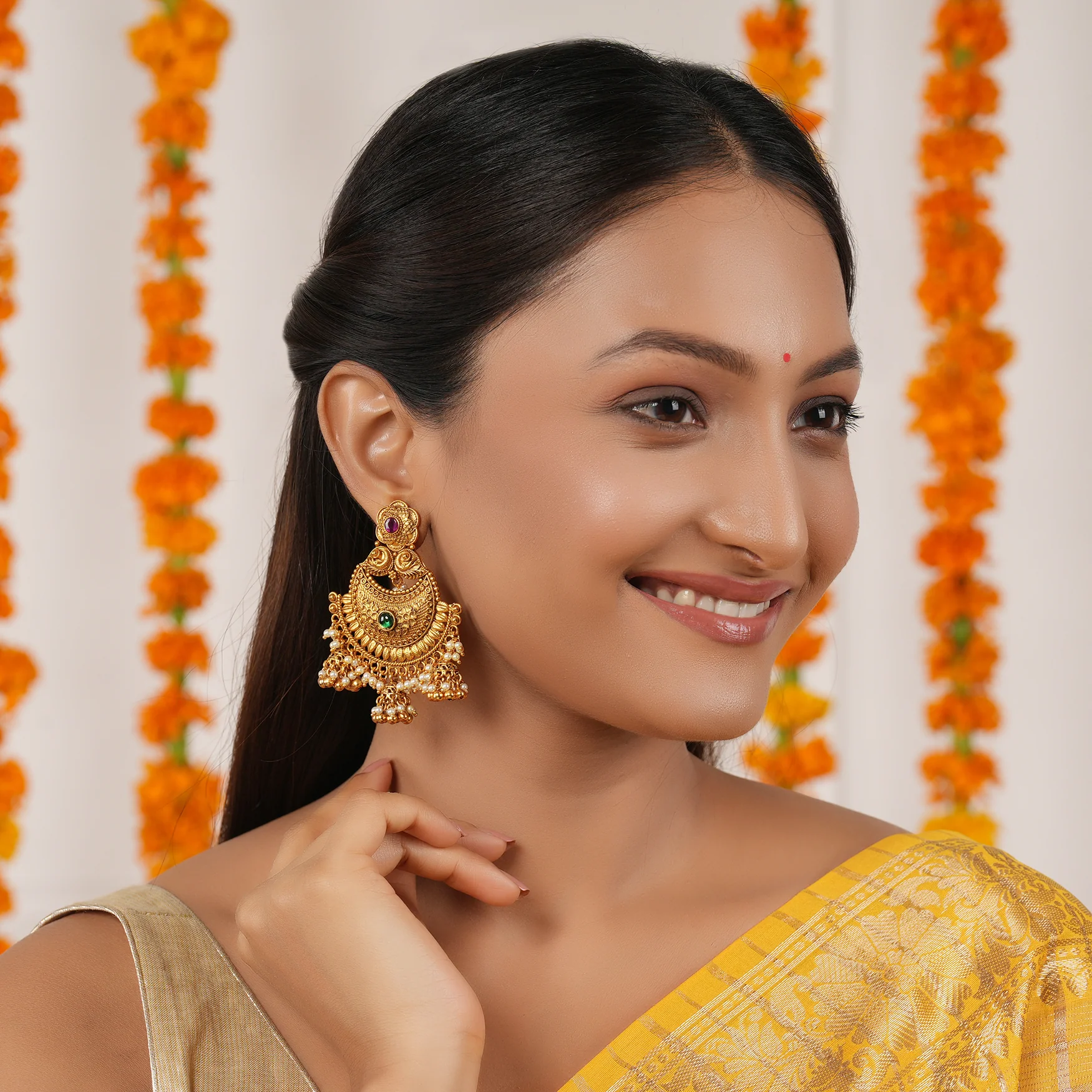 Stunning antique gold plated pearl jhumka earring - Image 2