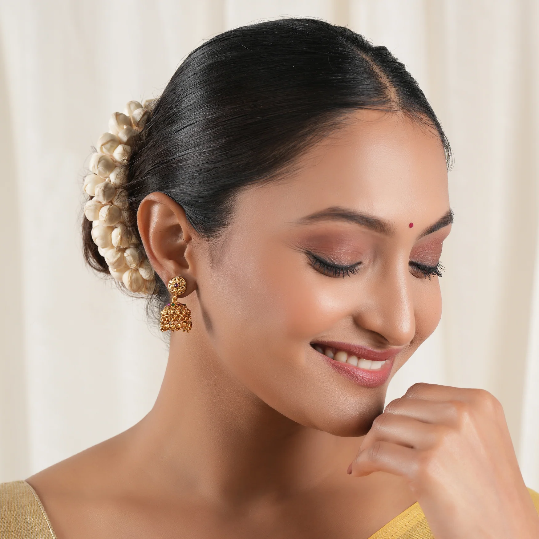 Stunning elegant stone antique gold jhumka - Image 3