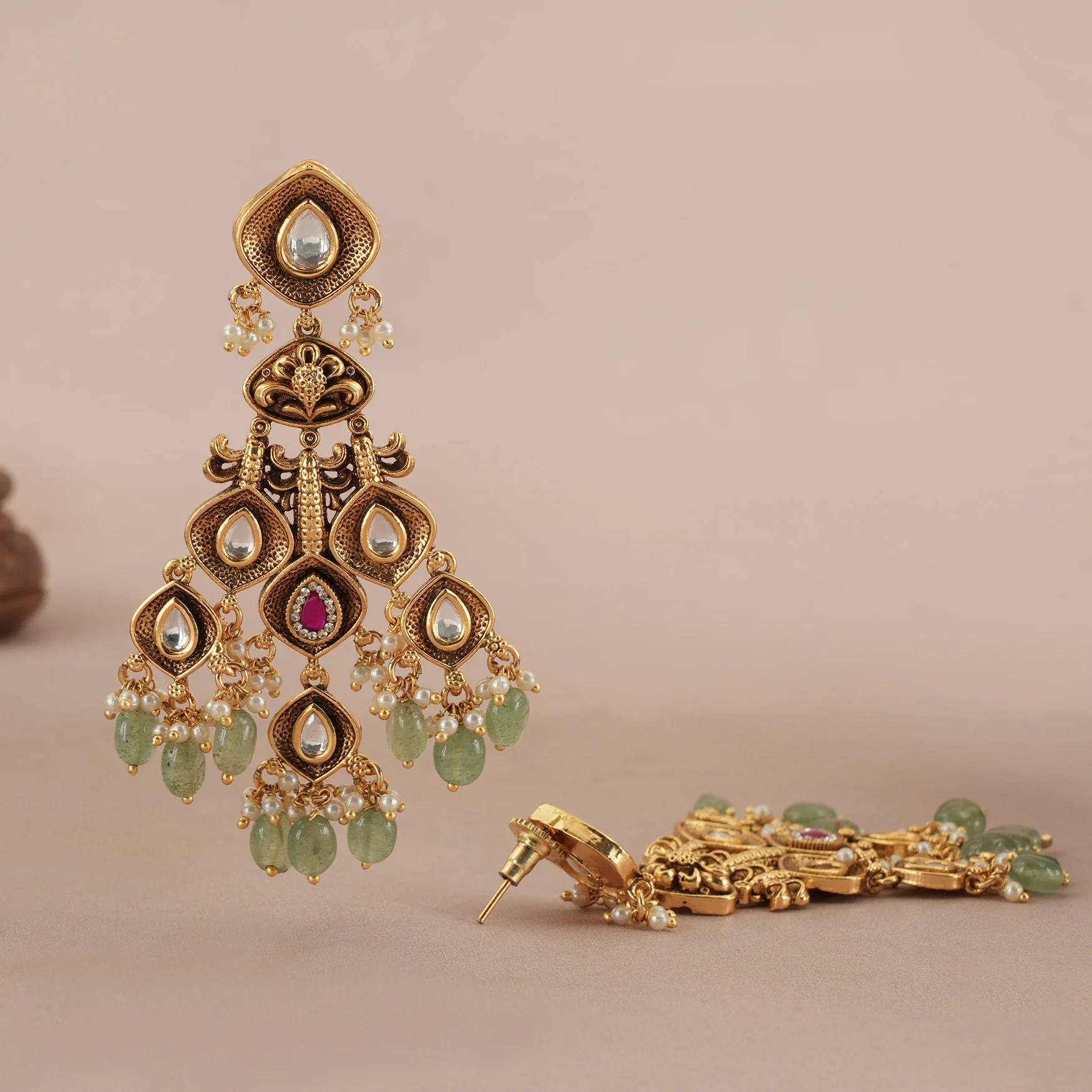 Stunning Long antique gold  multicolor stone earring - Image 3