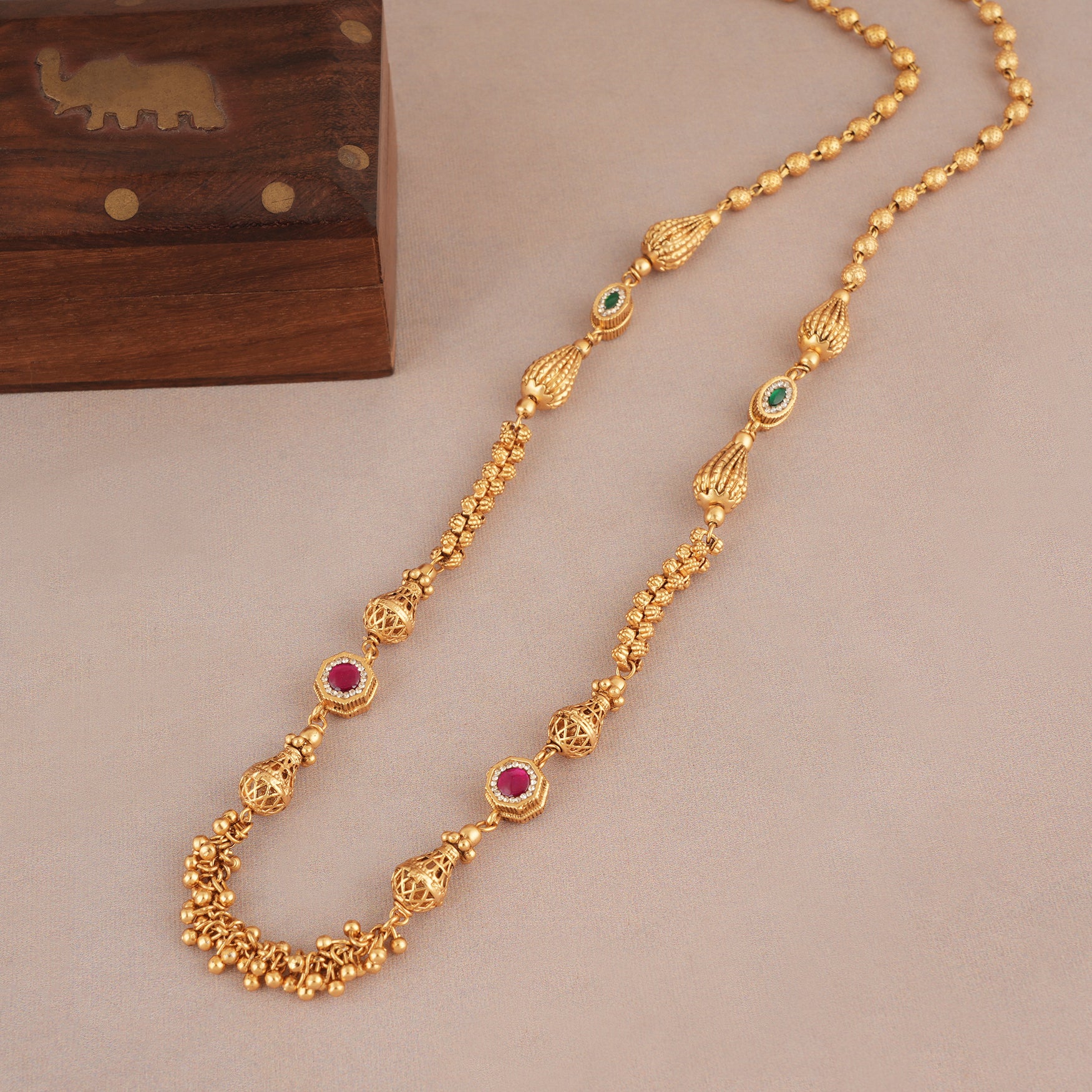 Stunning multicolor antique gold mala necklace - Image 3